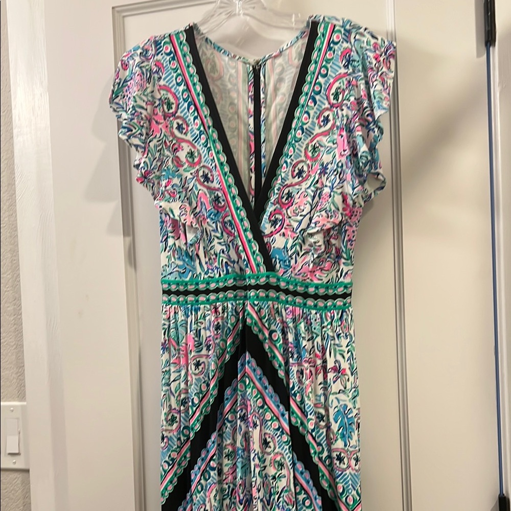 Lilly Pulitzer Green and White V-Neck Maxi Sundress